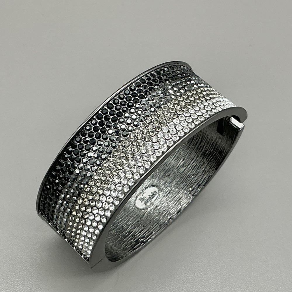 Lia Sophia Bracelet Silver Tone Crystal Pave Wide Cuff Hook Close Womens Style